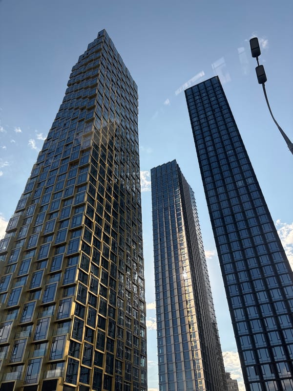 Moscow skyscrapers reach into a clear summer sky