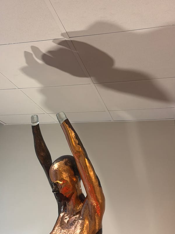 Contemporary art exhibition documented in Milan with sculptures, installations