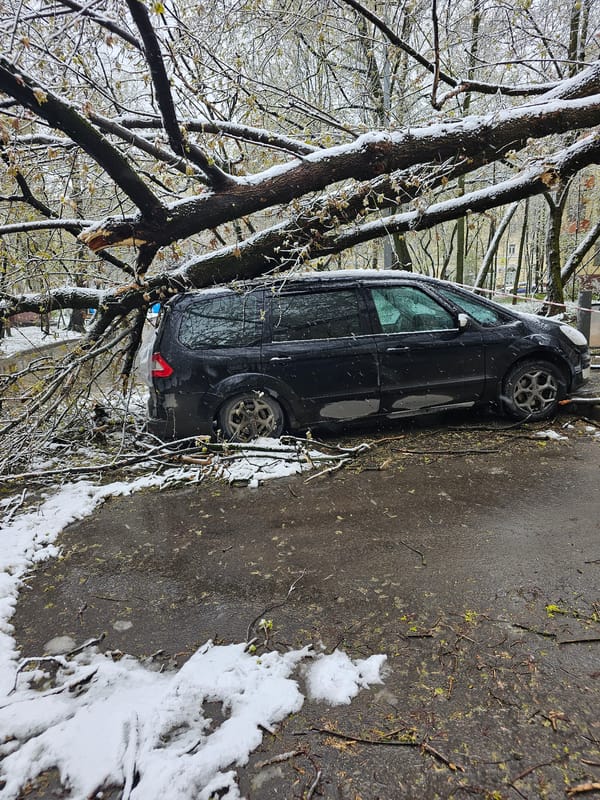 Car on wet pavement amid winter weather aftermath in Moscow