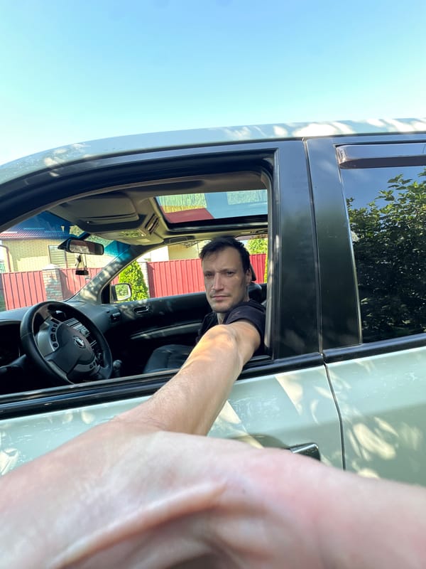 Roadside selfie session in a parked car, Shatava, Ukraine