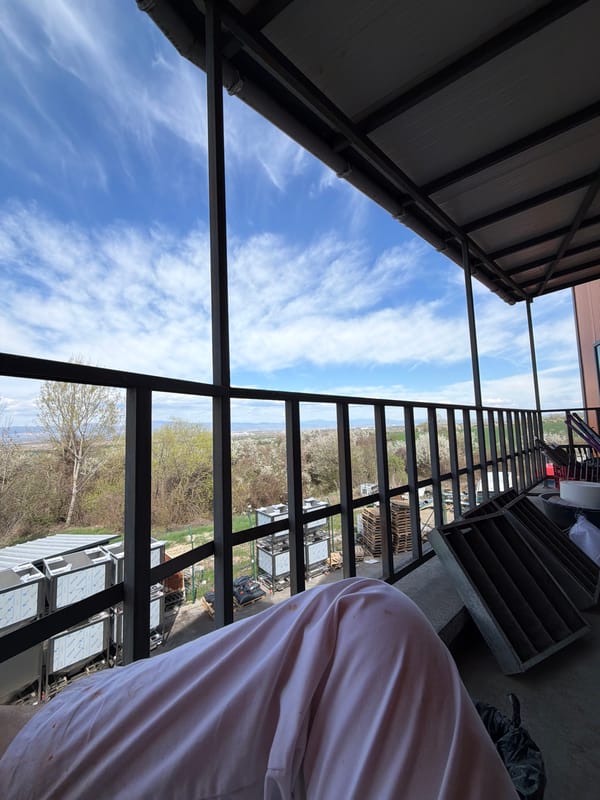 Spring landscape viewed through metal structure in Lozen, Bulgaria
