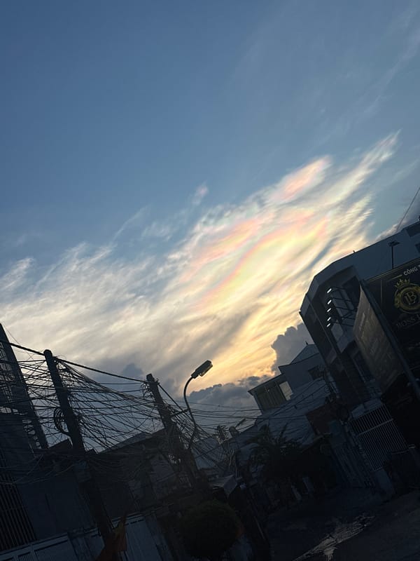 Iridescent clouds observed over Nha Trang, Vietnam during sunset