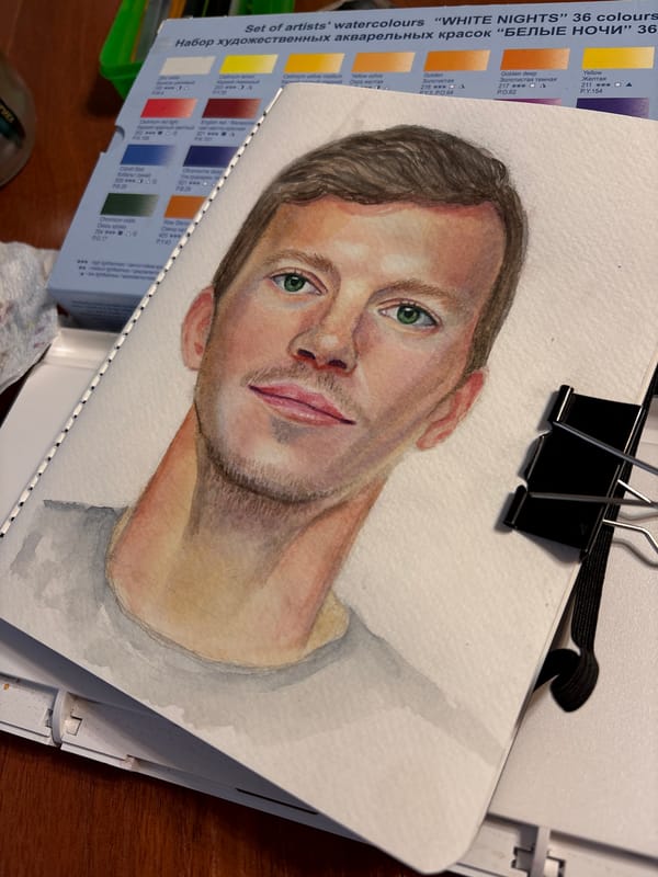 Watercolor portrait of young man documented in Izhevsk