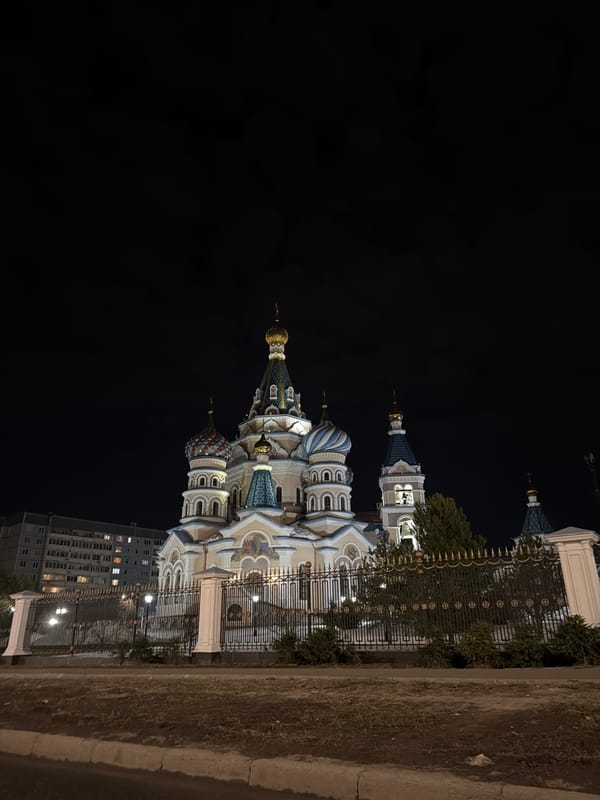 Cathedral of St. Michael illuminated at night in Izhevsk