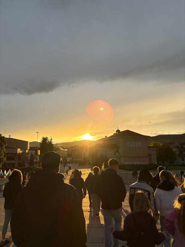 Public gathering at Bulgaria memorial complex draws crowds at sunset