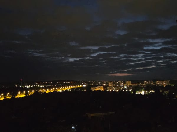 Nighttime cityscape views captured in Szczecin, Poland