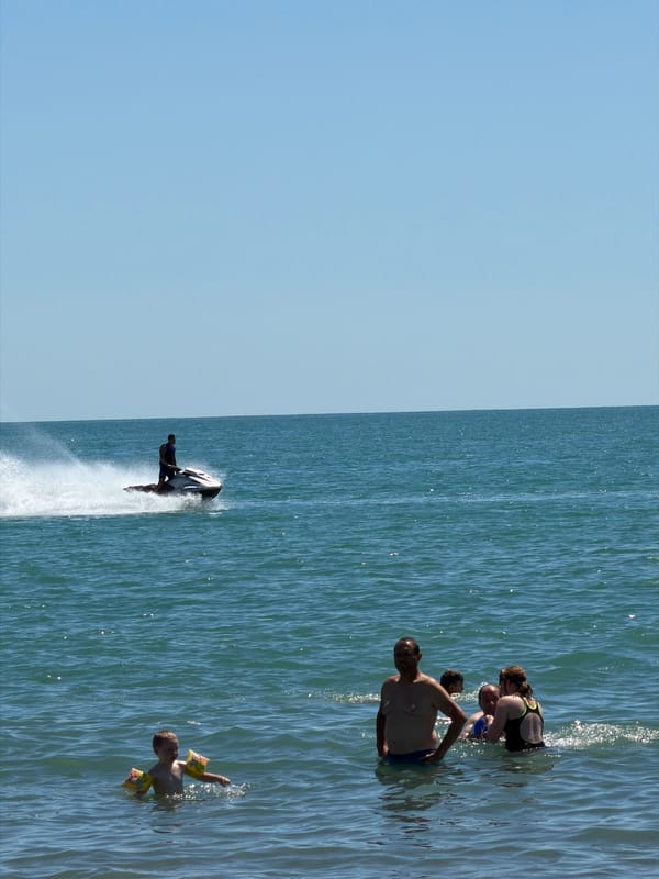 Busy summer morning on the Black Sea coast in Burgas