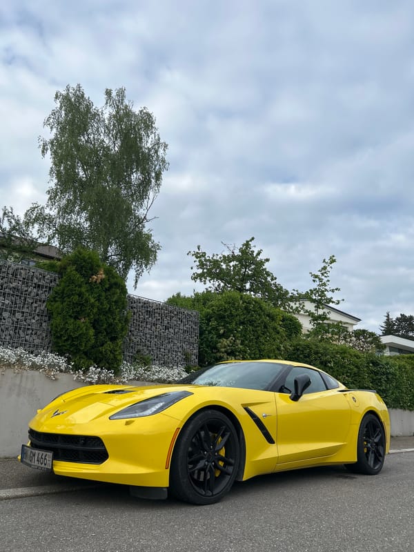 Yellow Corvette and glass balloon ornaments spotted in Heilbronn