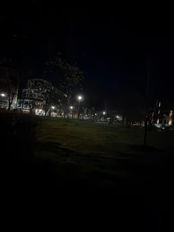 Evening street lights illuminate quiet Sofia residential area