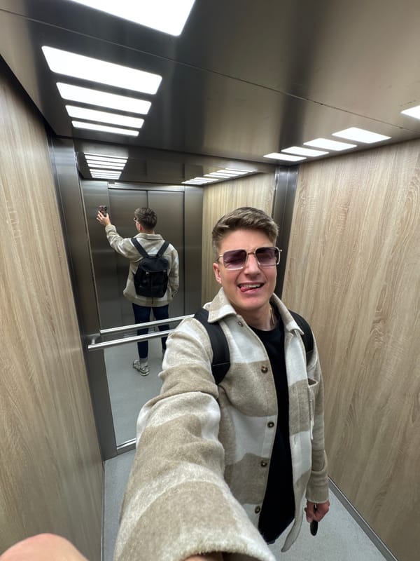 Person takes elevator selfies, grabs coffee in Plovdiv