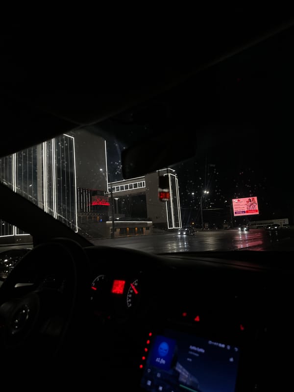 Rainy night driving conditions observed in Ovoshchnoy, Russia