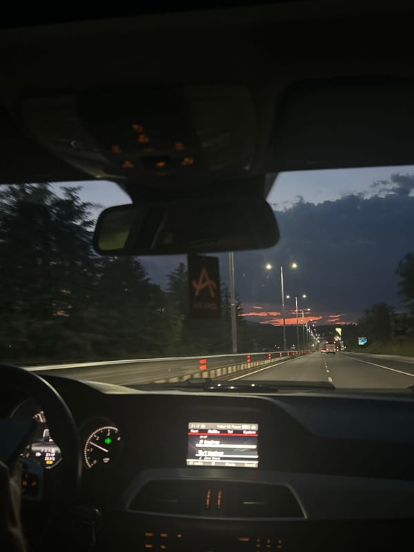Evening highway drive captured near Blagoevgrad, Bulgaria