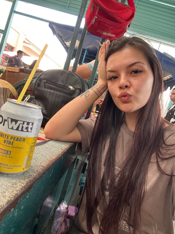 Selfie series at a Sliven outdoor market with Dr. Witt in hand