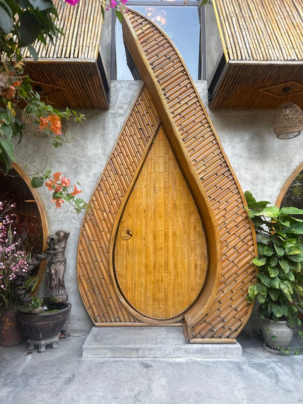Bamboo teardrop door spotted in Đà Nẵng outdoor space
