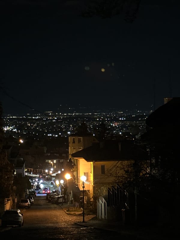 Nighttime city views captured in Sofia, Bulgaria