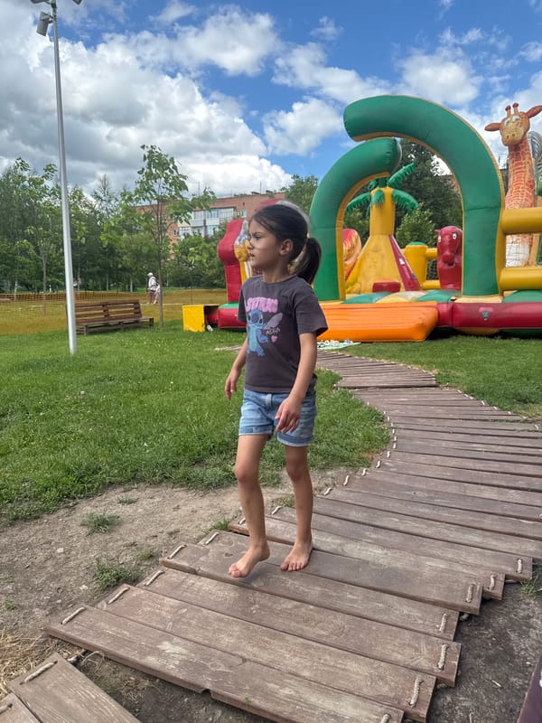 Children enjoy playground activities in Poltava park