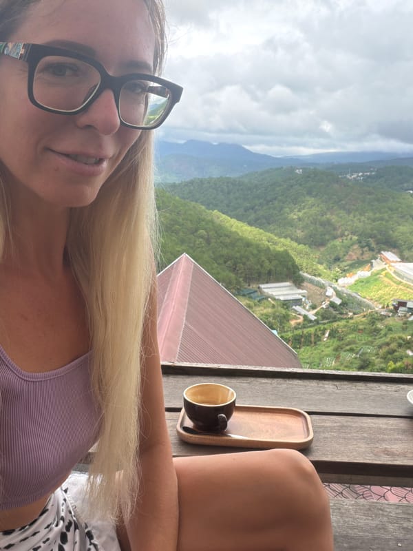 Cafe stop and hillside views in Xuân Thành, Vietnam