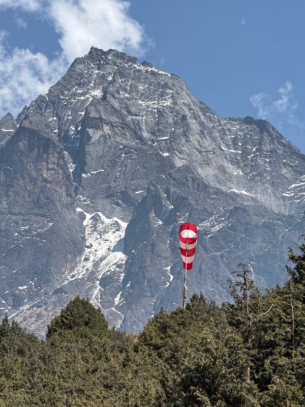 Mountain landscape with snow patches observed near Namche, Nepal
