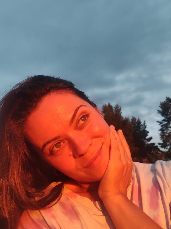 Sunset golden hour in a Fokino backyard, July 2026