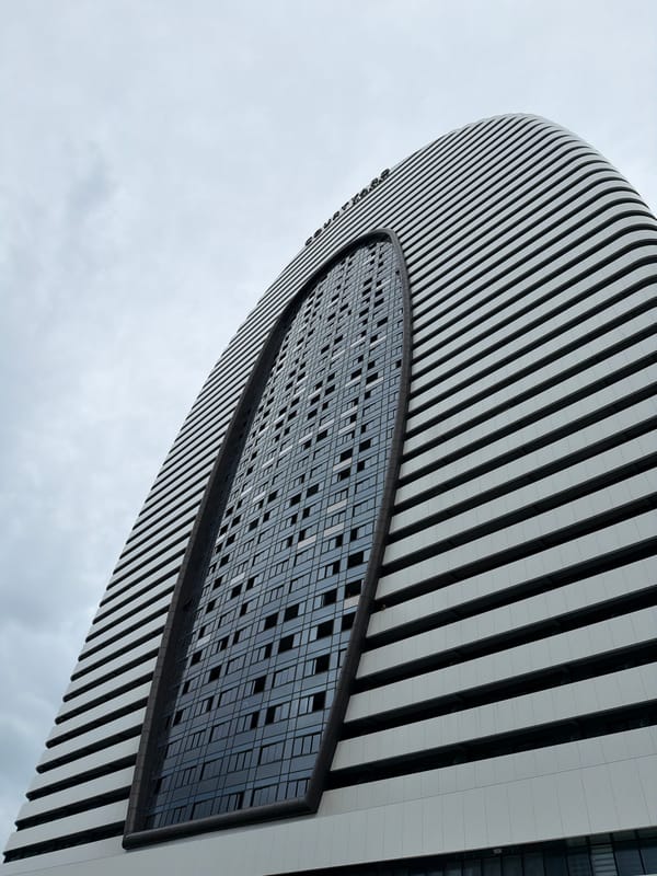 Batumi's futuristic boulevard and landmark hotels on a cloudy morning