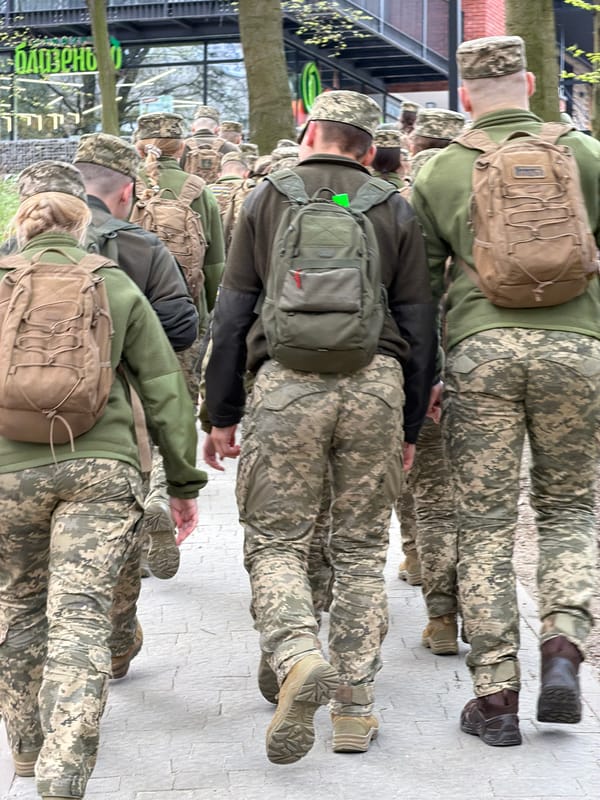 Military personnel form column in Lviv, Ukraine
