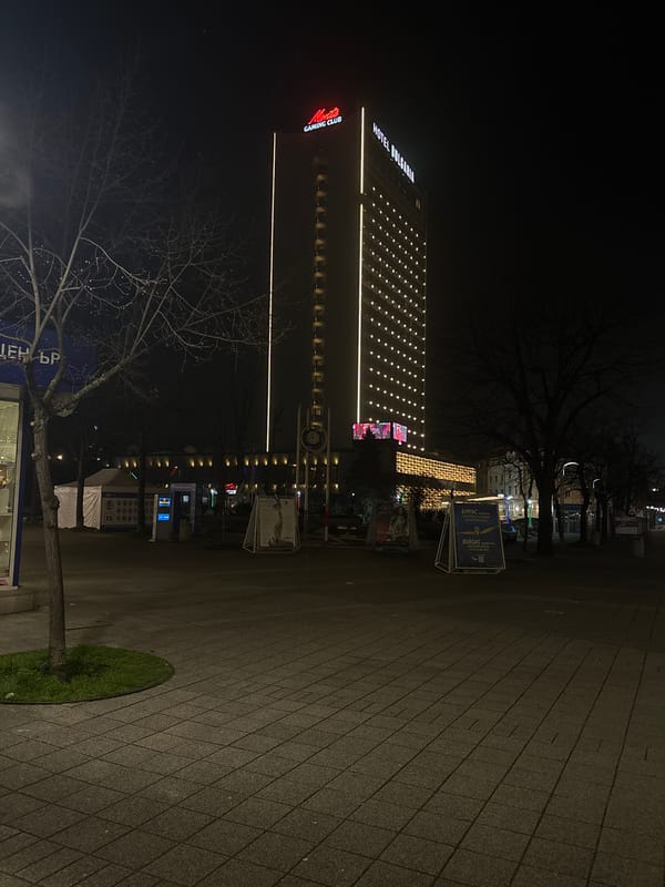 Bulgarian flag colors illuminate Burgas city center at night