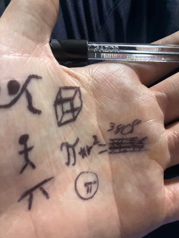Person draws on palm during warehouse meeting in Mexico