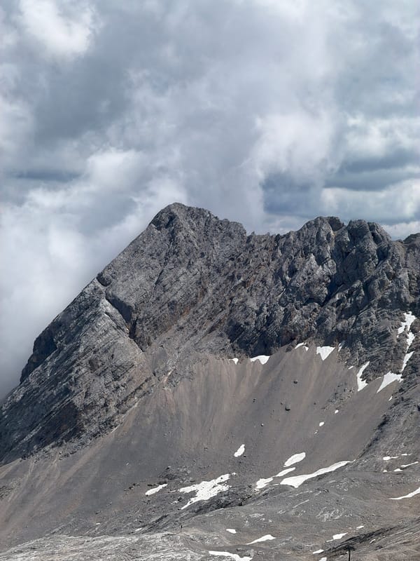 Up on the Zugspitze: rocky summit views through summer clouds