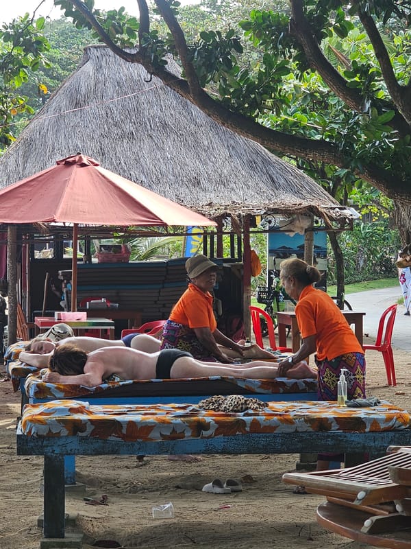 Morning beach activities and street scenes documented in Denpasar