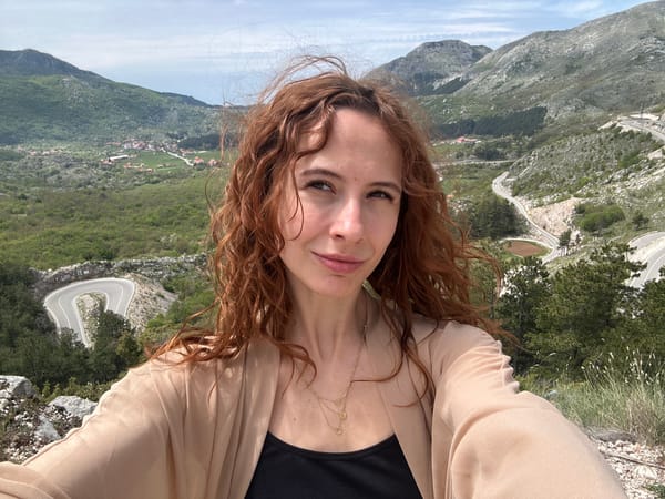 Woman photographed in mountainous landscape in Bukovica, Montenegro