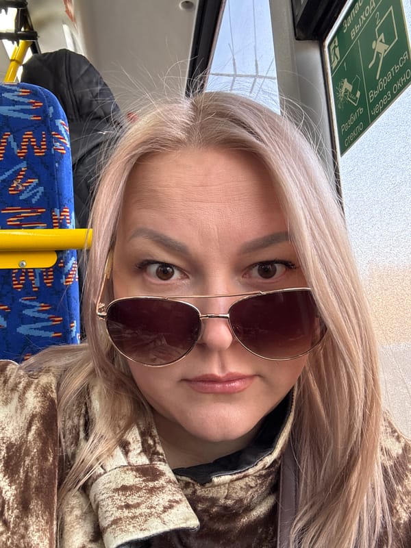 Woman rides public bus in Izhevsk, Russia