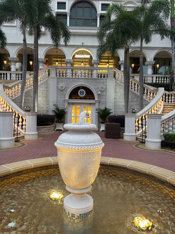 Morning scenes documented at Macao's themed hotels and landmarks