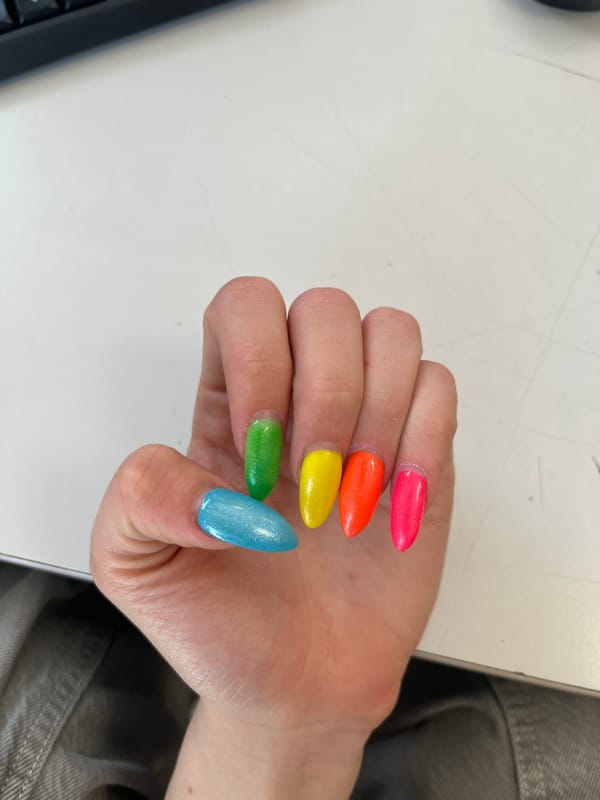 Rainbow nail art displayed in Plovdiv, Bulgaria