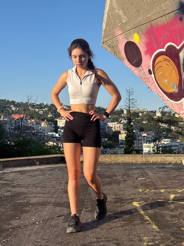 Rooftop fitness shoot overlooking Varna at golden hour