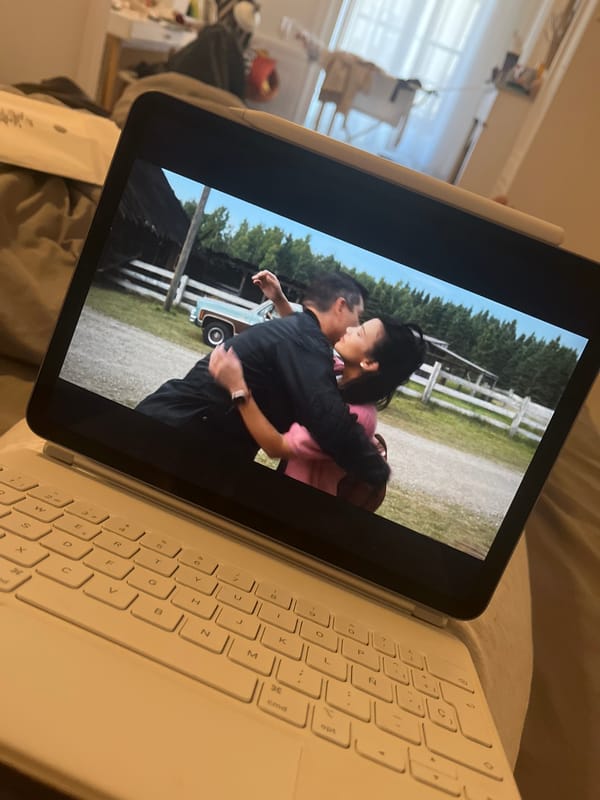 Tablet displays romantic video content in Lyon bedroom setting