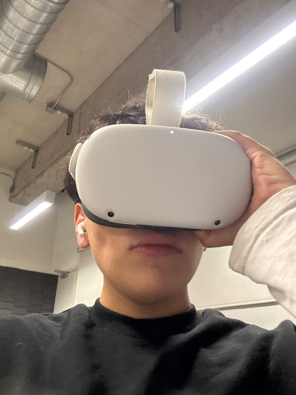 Person uses VR headset in industrial space, Mexico City