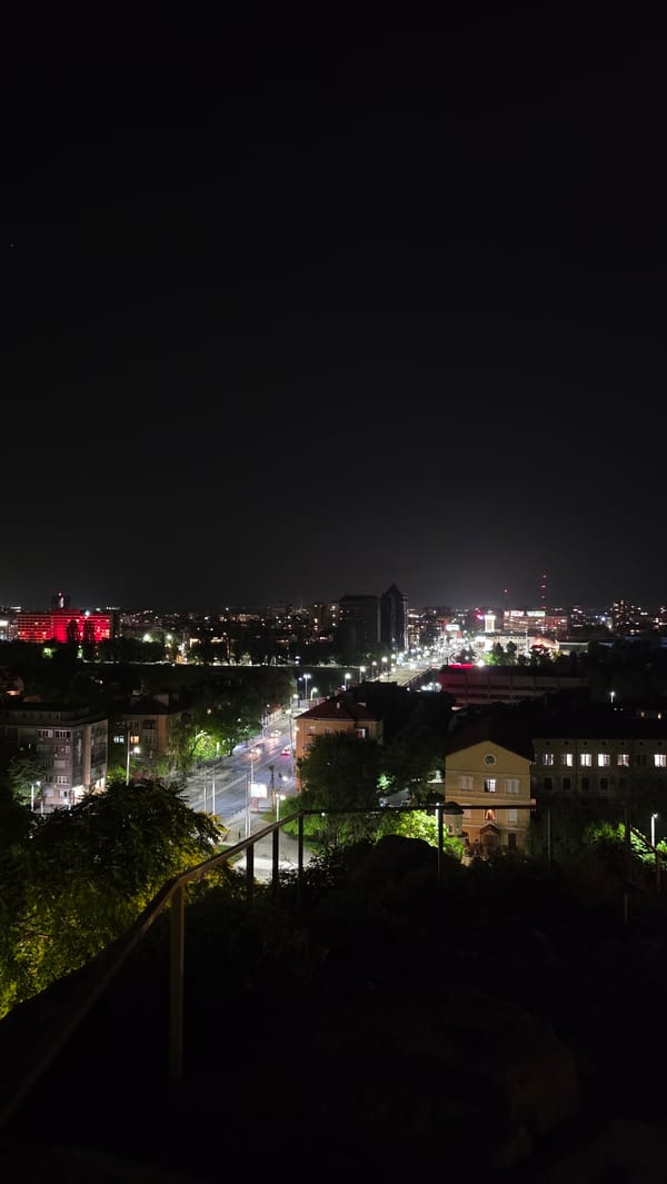Evening street scenes documented across Plovdiv, Bulgaria