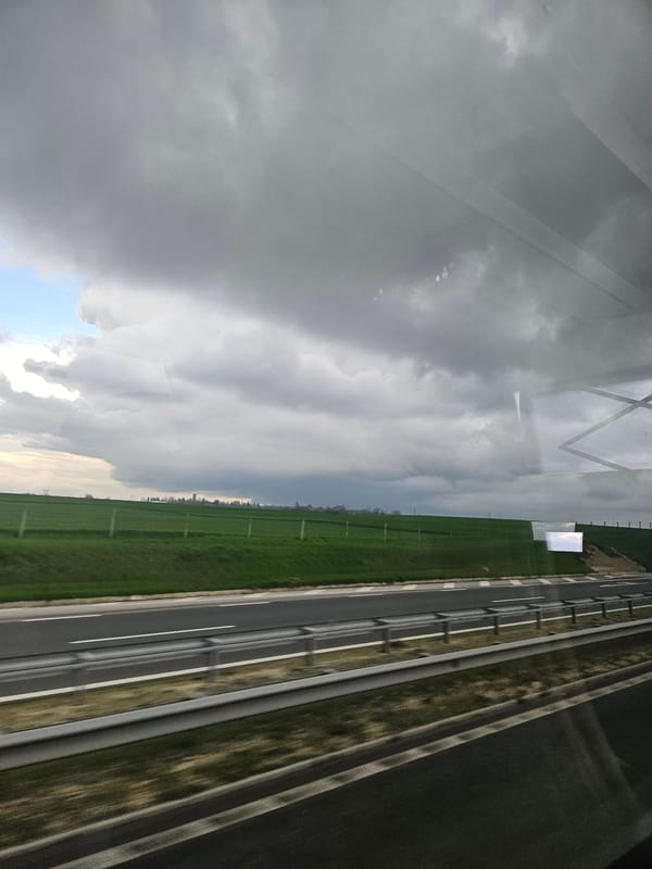 Highway view captured through window in Shumen, Bulgaria