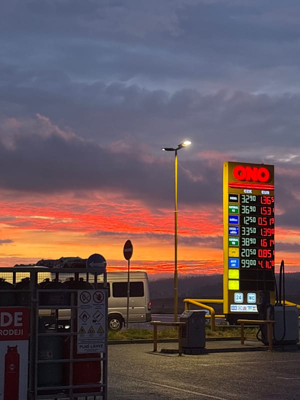 Blatnice gas station under a vivid summer dusk sky