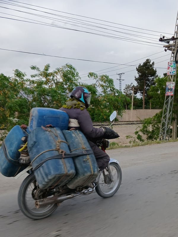 Loaded motorcycle spotted on Quetta road carrying blue containers