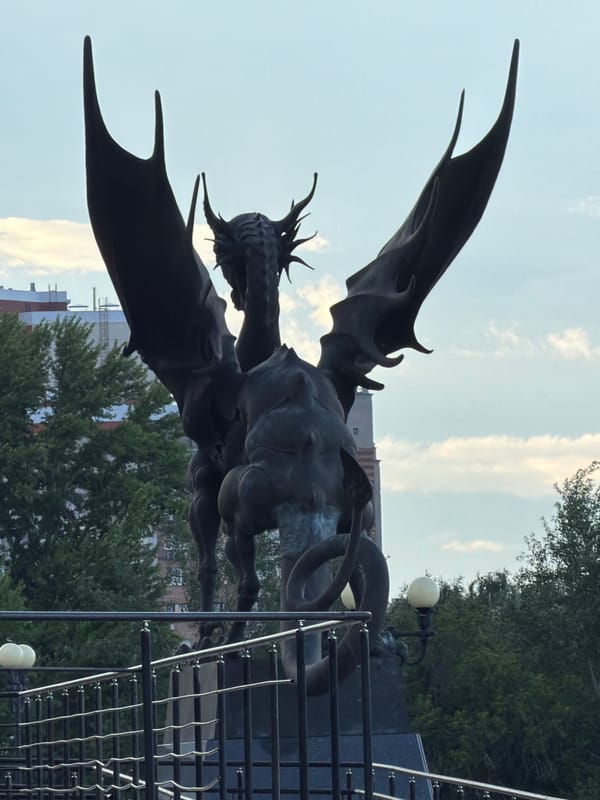 Bronze mythological sculptures in a Kazan city park