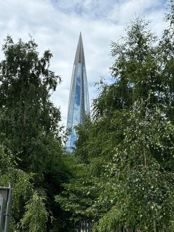 Lazy morning hangout on the Lakhta Center waterfront promenade