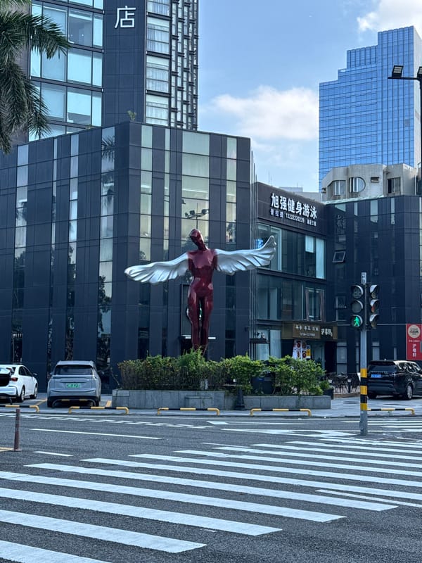 Winged sculpture spotted in Xiangzhou urban landscape