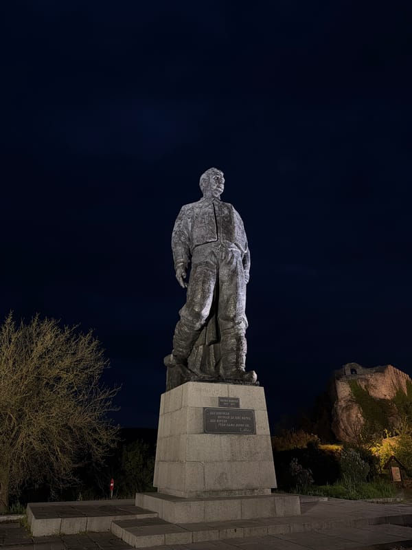 Tourist documents Lovech landmarks during evening visit in Bulgaria