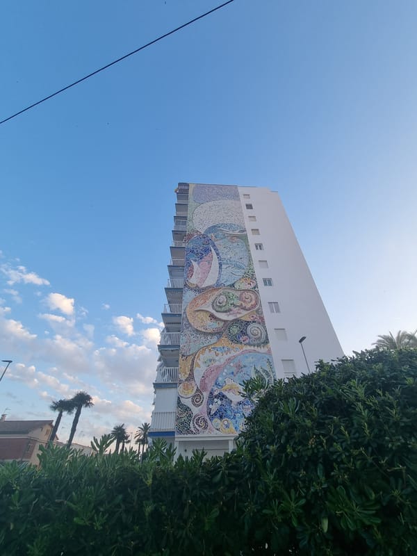 Colorful mosaic mural spotted on building in La Pobla de Farnals