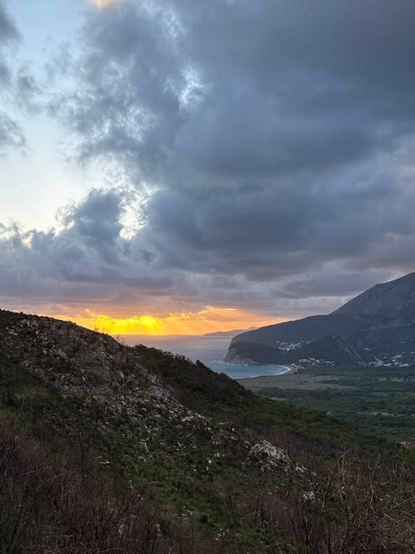Sunset observed over Buljarica bay, Montenegro coastline