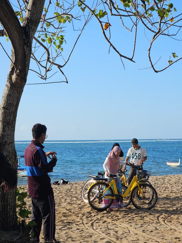 Yoga, beach walks, and boats at Sanur on a sunny morning