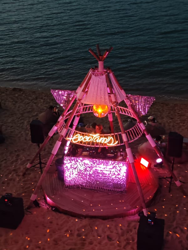 Evening beachfront dining scene captured in Baan Bo Phut Thailand