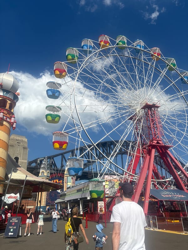 Luna Park Sydney Ferris wheel observed during early morning hours