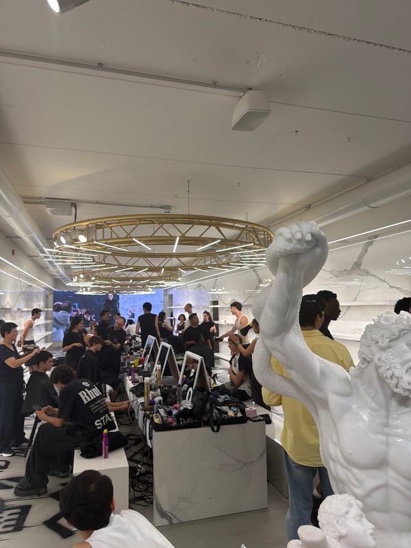 Fashion show prep underway at a Milan staging area